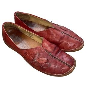 BESSON Red Leather Flats Made In Portugal EU 39 US 8.5